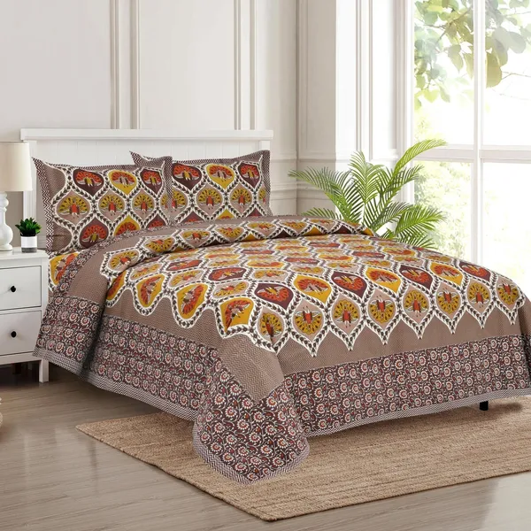 Yellow_Cotton_Rajwada_Shringar_Double_Bedsheet_With_Pillow_Cover_100_X_108_Cm
